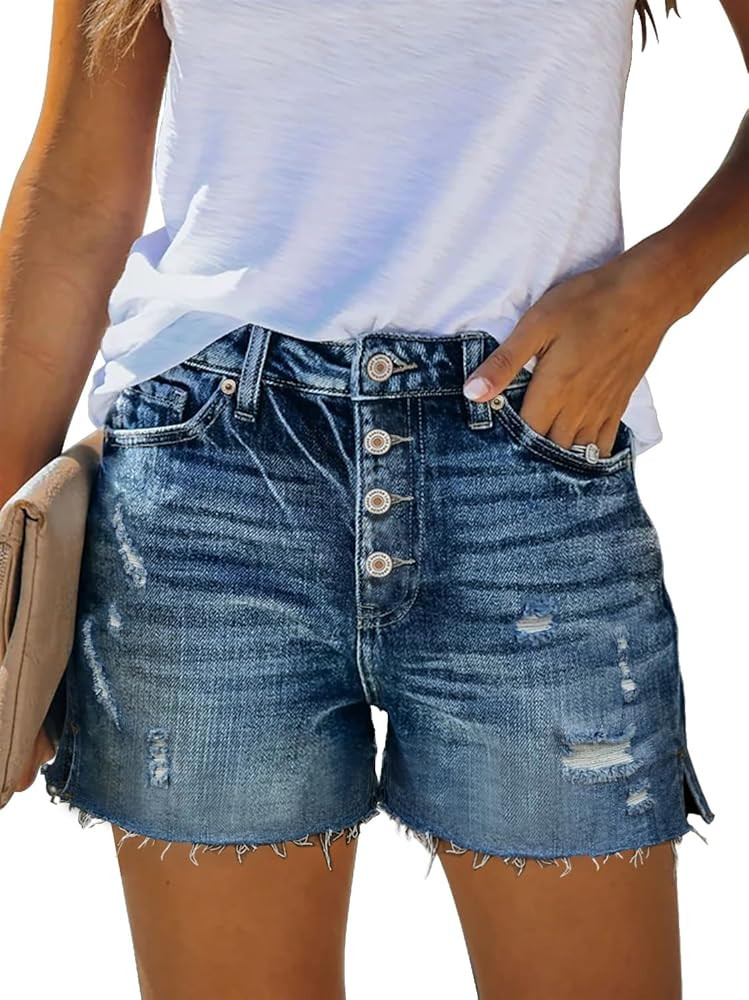 onlypuff Women Jean Shorts Cute Ripped Cut Off Casual Denim Shorts | Amazon (US)