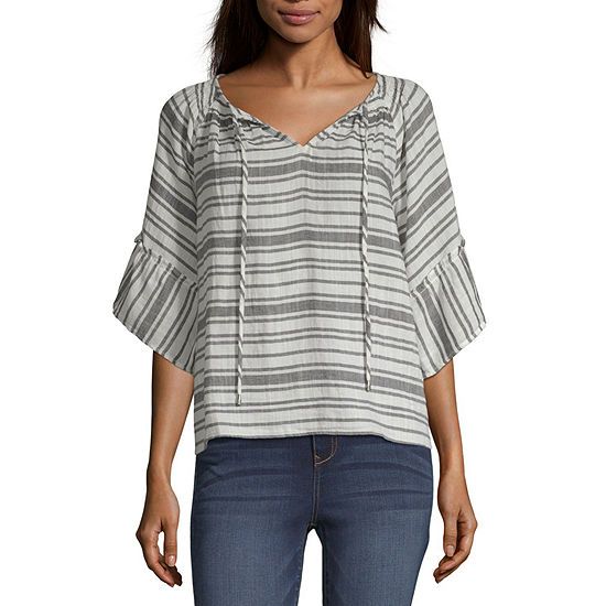 a.n.a Womens Keyhole Neck Short Sleeve Blouse | JCPenney