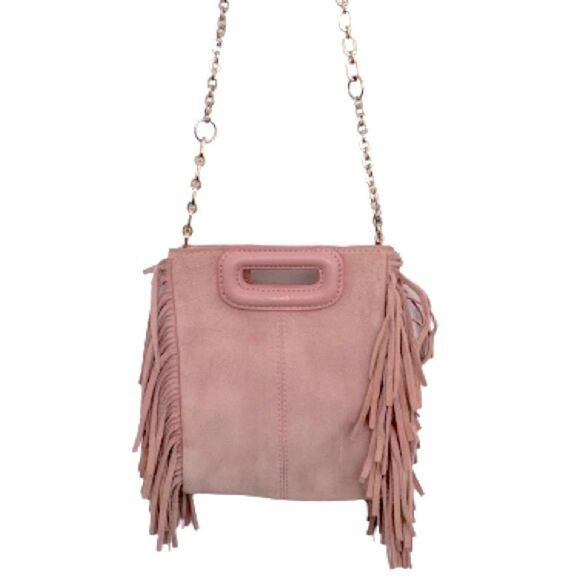 MAJE Mini M Pink Fringe Handbag Shoulder Bag Pink Suede Clutch Small Boho - $300 | Poshmark