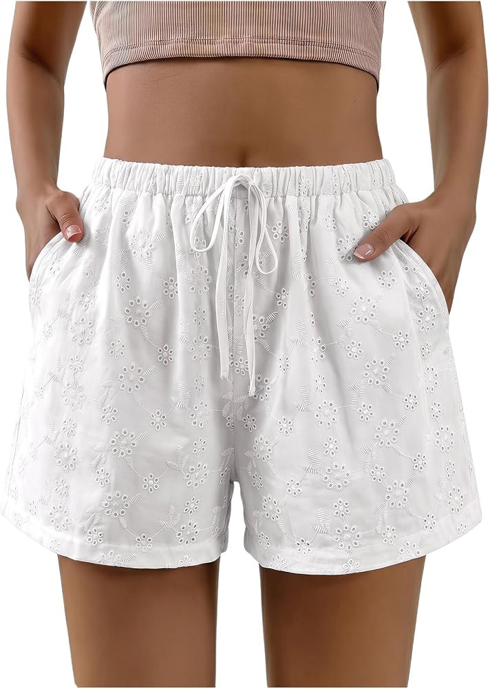 SHENHE Women's Summer Elastic Waist Casual Lounge Beach Loose Shorts with Pockets | Amazon (US)