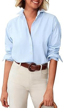 Button Down Shirts for Women Cotton Oxford Shirts Long Sleeve Dress Shirts Collared Blouses Work ... | Amazon (US)