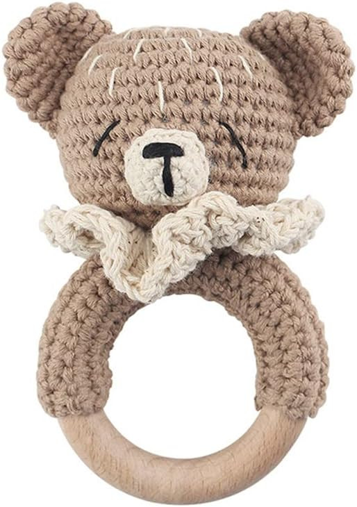 Hochet de Dentition Bébé Grelot Hochet Bébé Hochet en Bois Ours Montessori Jouets Éducatifs ... | Amazon (FR)