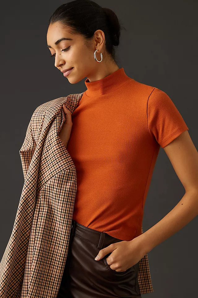 Maeve Ribbed Mock Neck Baby Tee | Anthropologie (US)