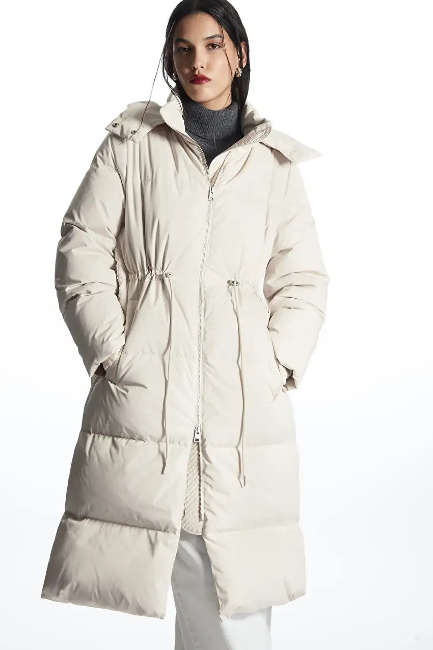 HOODED RECYCLED DOWN PUFFER COAT - CREAM - Coats and Jackets - COS - White Puffer - Winter Coat | COS (US)