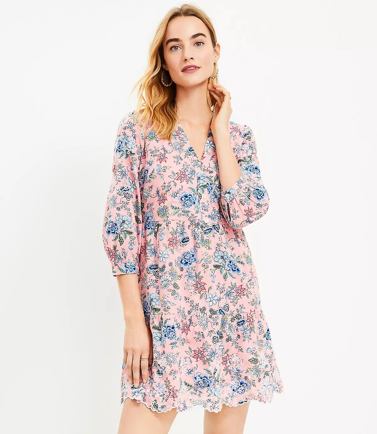 Floral Embroidered Swing Shirtdress | LOFT