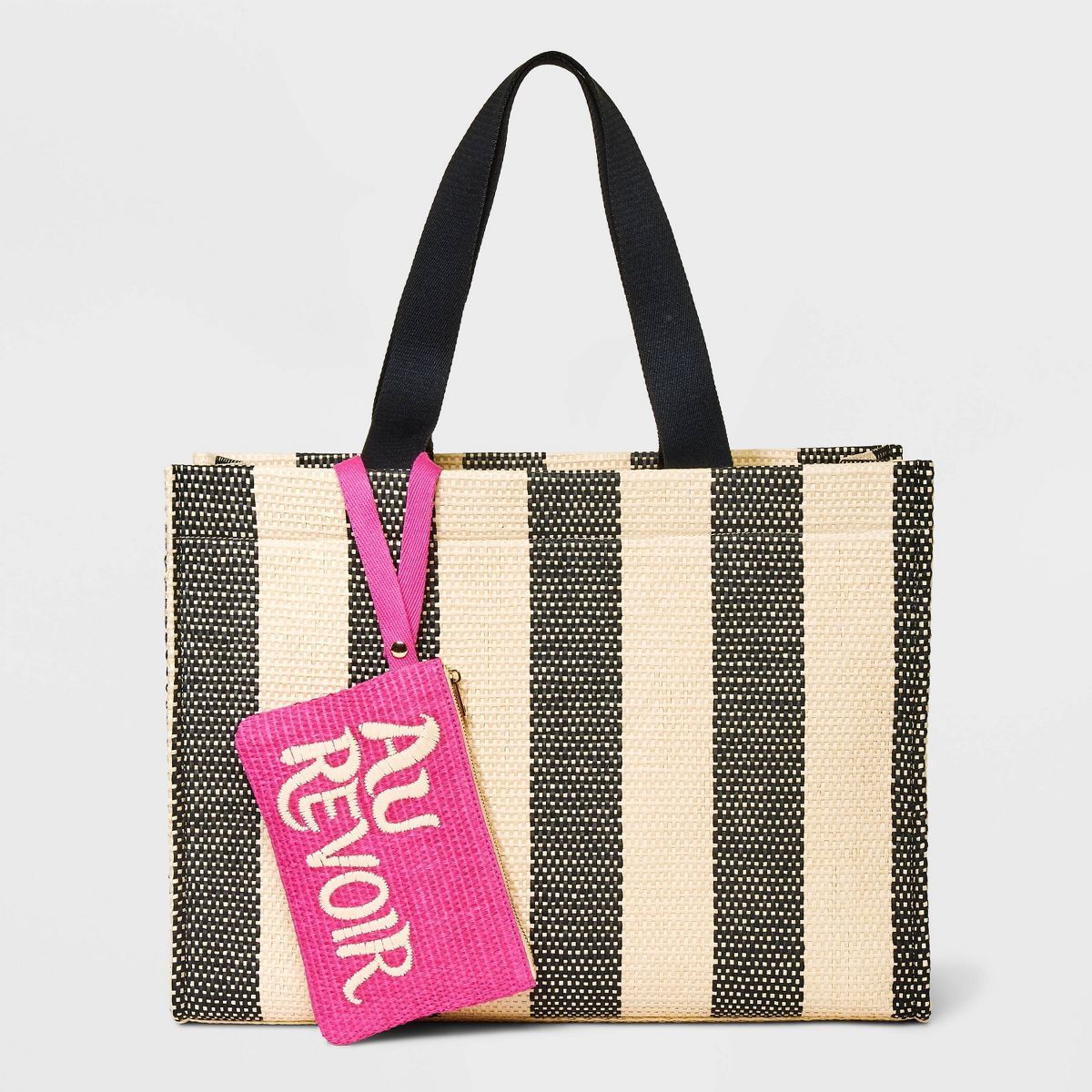 Striped Elevated Straw Tote Handbag with Zip Pouch - A New Day™ Black | Target