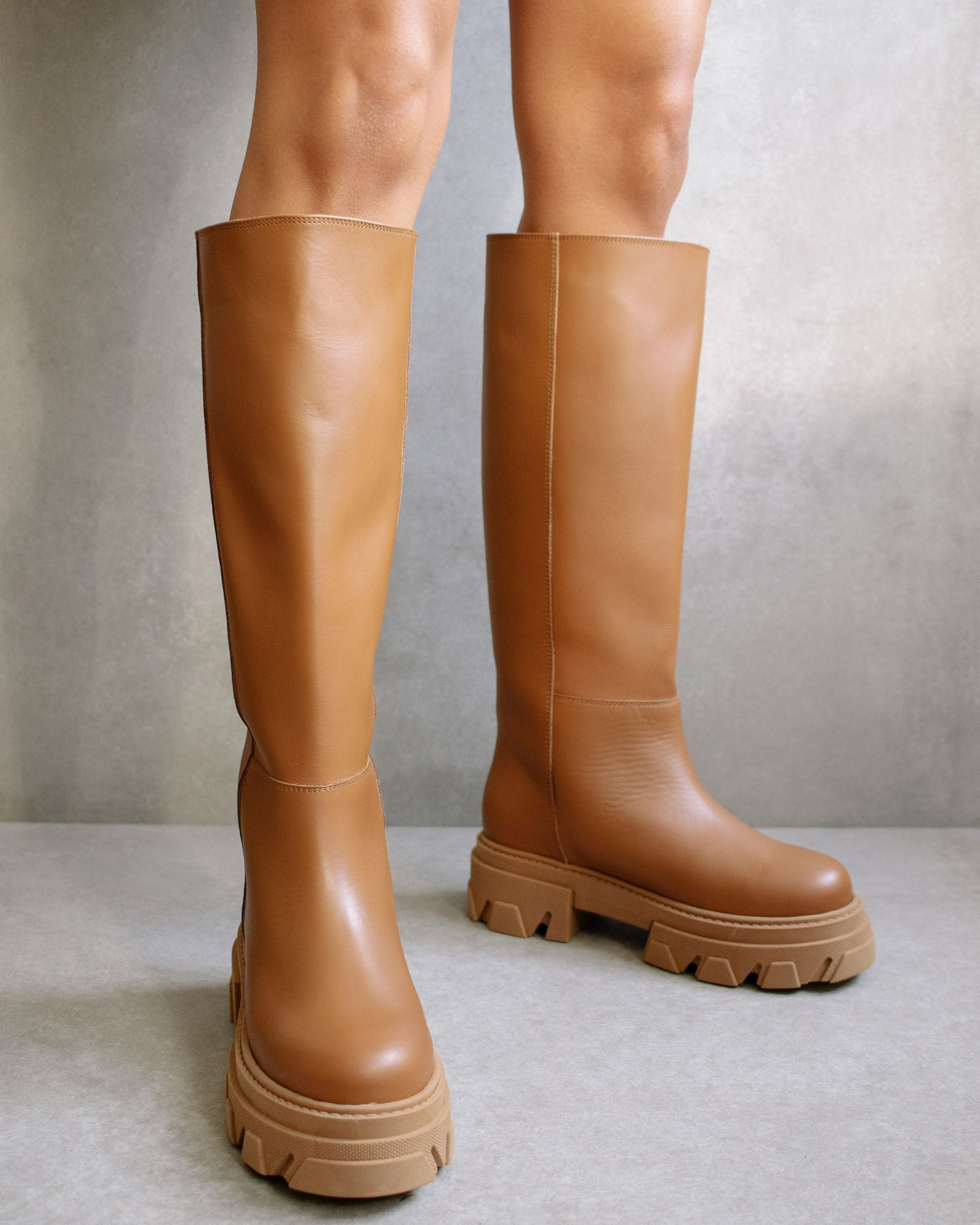 Katiuska Camel | Women's brown leather knee high boots | Alohas FR