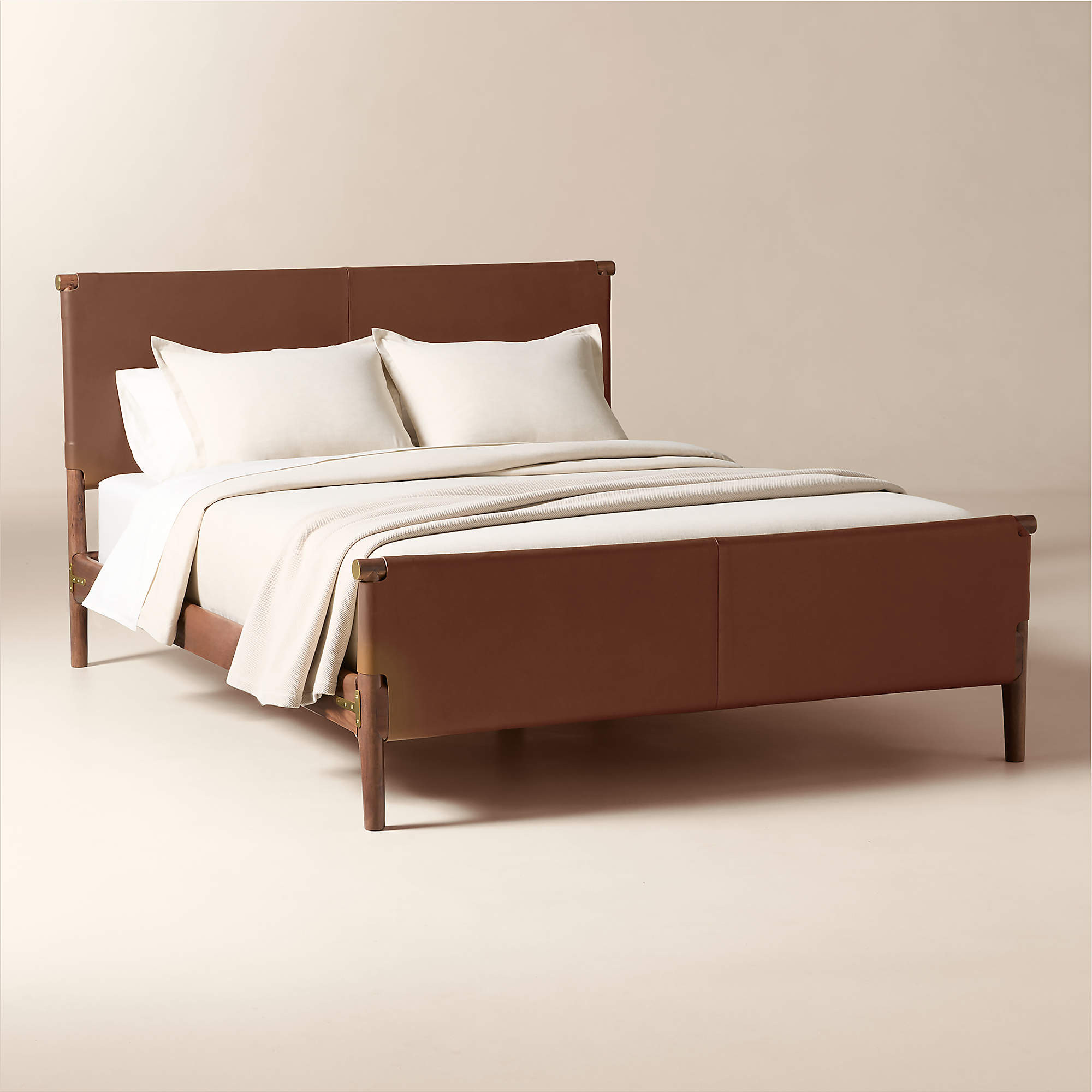 Curator Brown Leather Upholstered Queen Bed + Reviews | CB2 | CB2