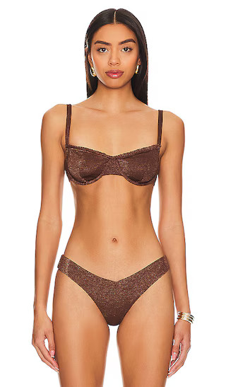 Marilyn Bikini Top in Shimmer Hickory Brown Bikini Brown Swimsuit Brown Bathing Suit Shimmer Bikini | Revolve Clothing (Global)