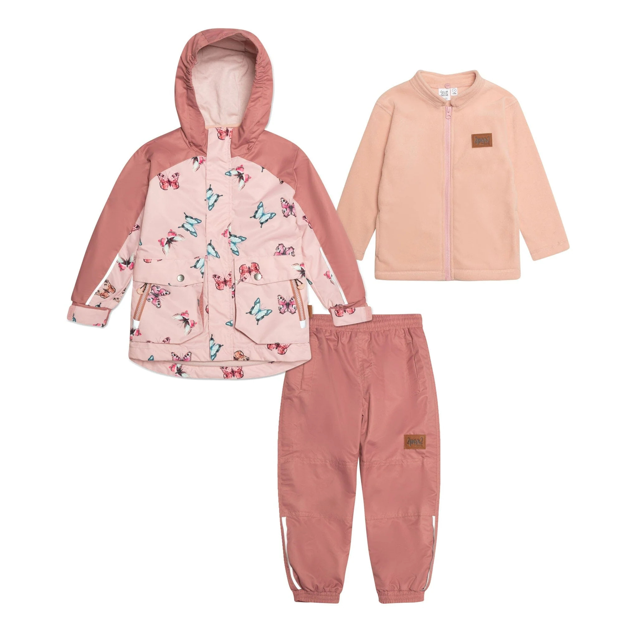 Printed 3 In 1 Rain Set Pink Cinnamon Watercolor Butterflies | Deux par Deux Childrens Designer Clothing