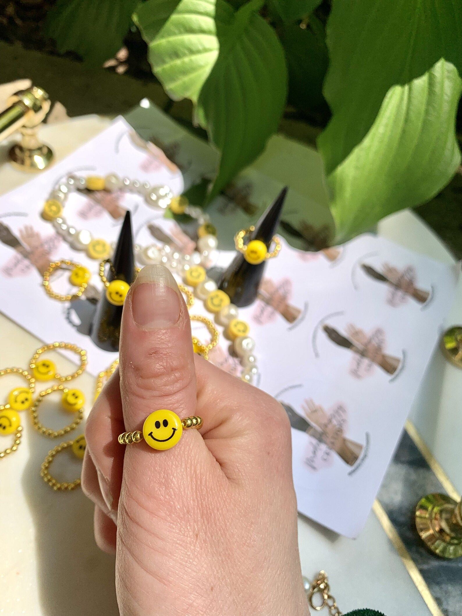 Smiley Face Beaded Ring | Smiley Face Charm | Gold Beaded Ring | Smiles | Y2K Style Ring | Childr... | Etsy (US)