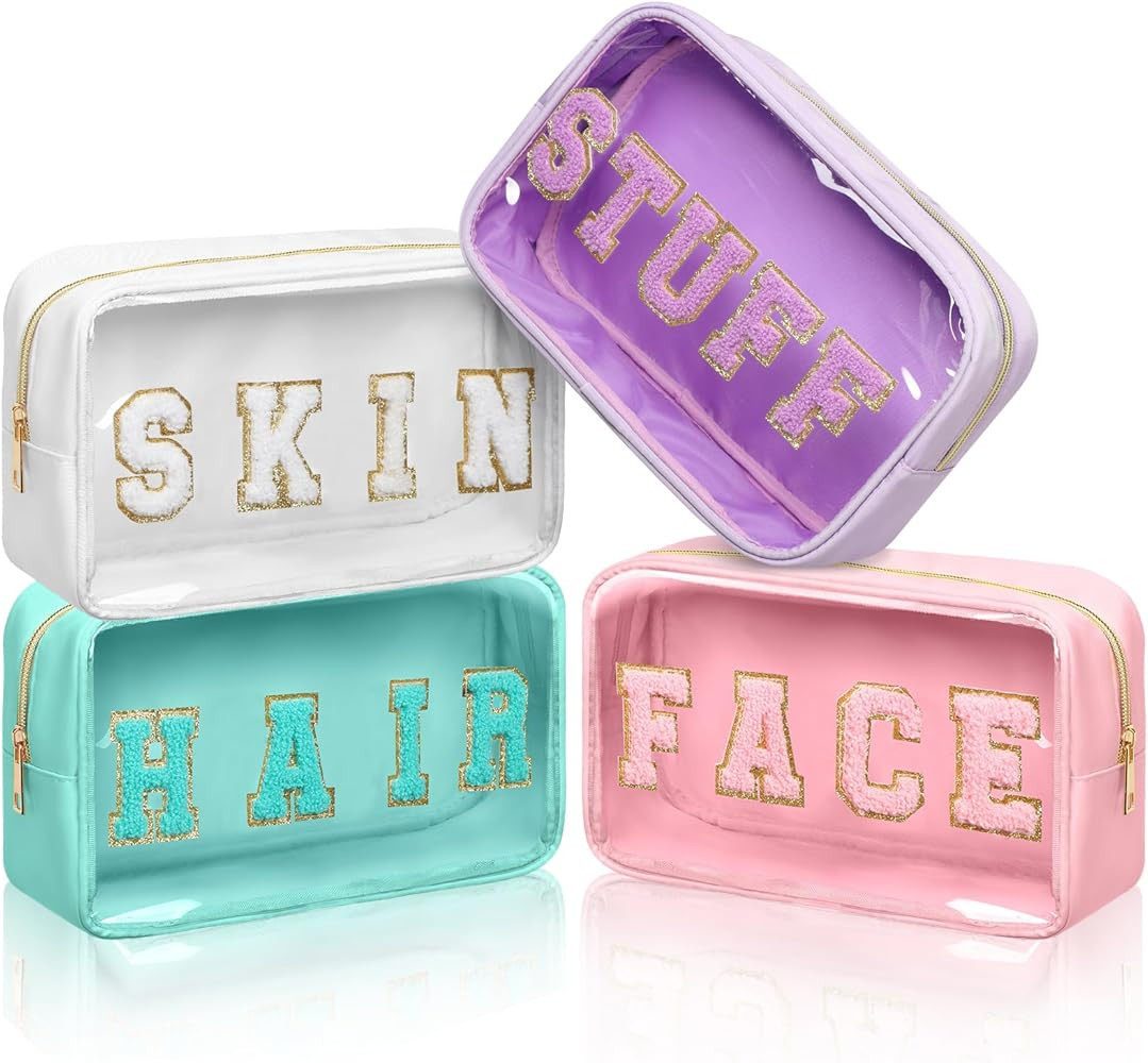 Pinkunn 4 Pcs Preppy Makeup Bags Christmas Chenille Letter Bag Face Skin Hair Stuff Cosmetic Bag ... | Amazon (US)