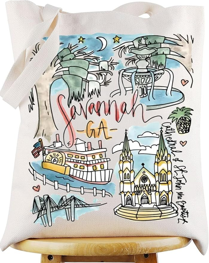 WZMPA Savannah Travel Tote Bag - Georgia Souvenir Gift, Trip Shoulder Bag, Forsyth Park Merchandi... | Amazon (US)
