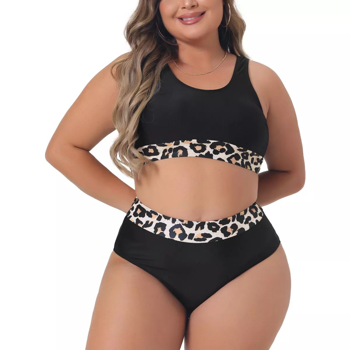 Agnes Orinda Women's Plus Size Two Piece High Waisted Leopard Print U-Neck Bikini Sets | Target