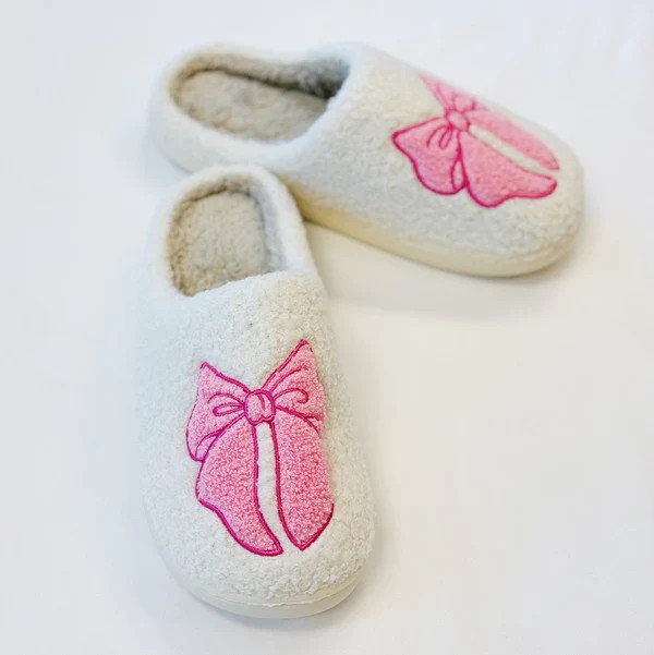 Pink Lounge Bow Cozy Slippers | Casual Chic Boutique