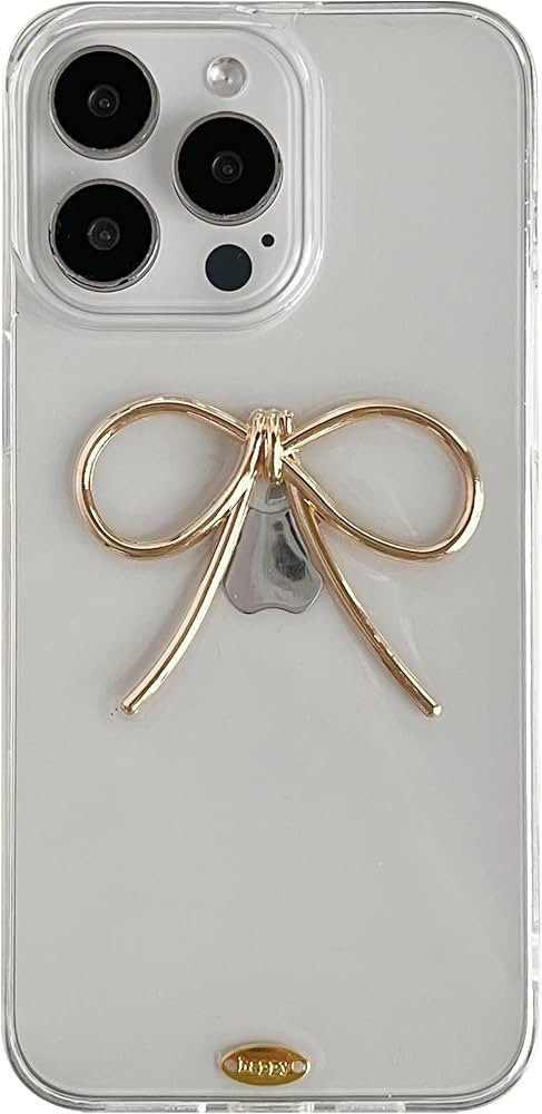 Simple 3D Bow Clear Soft Phone Case Compatible with iPhone Case (Gold,iPhone 15 Pro Max) | Amazon (US)