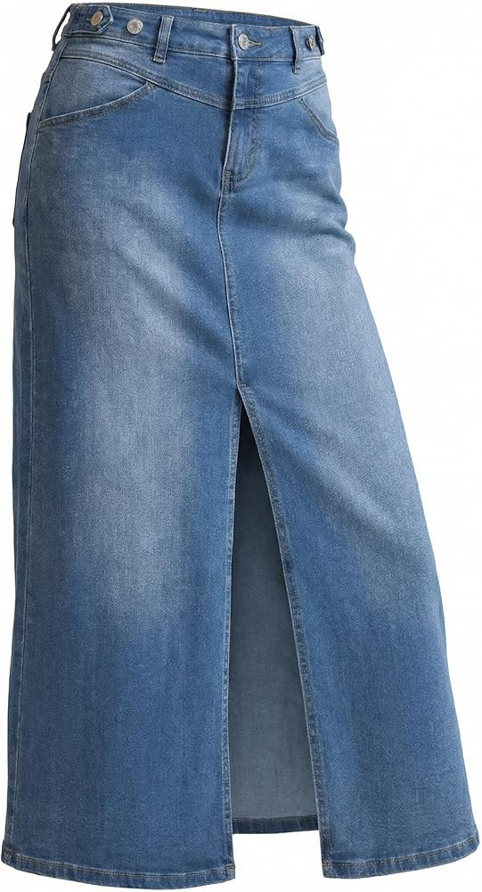 Arach&Cloz Women's Cotton Blend Stretch Adjustable Waist Denim Skirts with Pockets 2026 | Amazon (US)