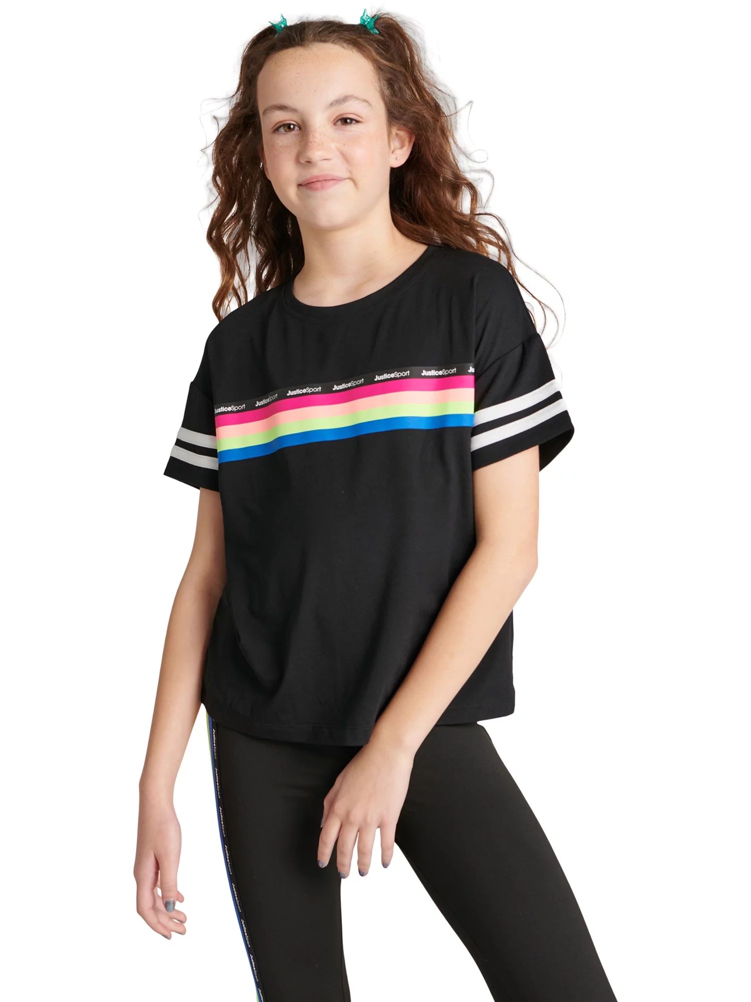 Justice Girls J-Sport Arm Striped Knot Front T-Shirt, Sizes XS(5/6)-XXL(16/18 Plus) - Walmart.com | Walmart (US)