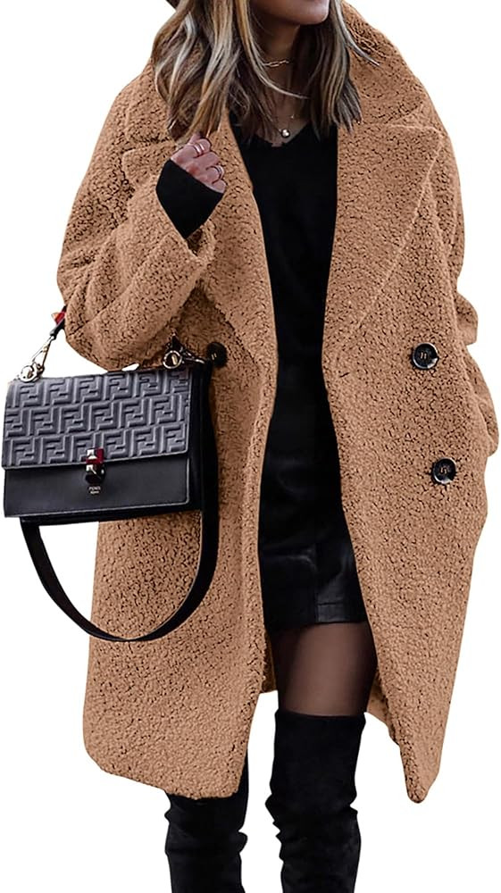 BTFBM Women 2025 Winter Faux Fur Coats Lapel Long Sleeve Fuzzy Fleece Outerwear Button Down Sherp... | Amazon (US)