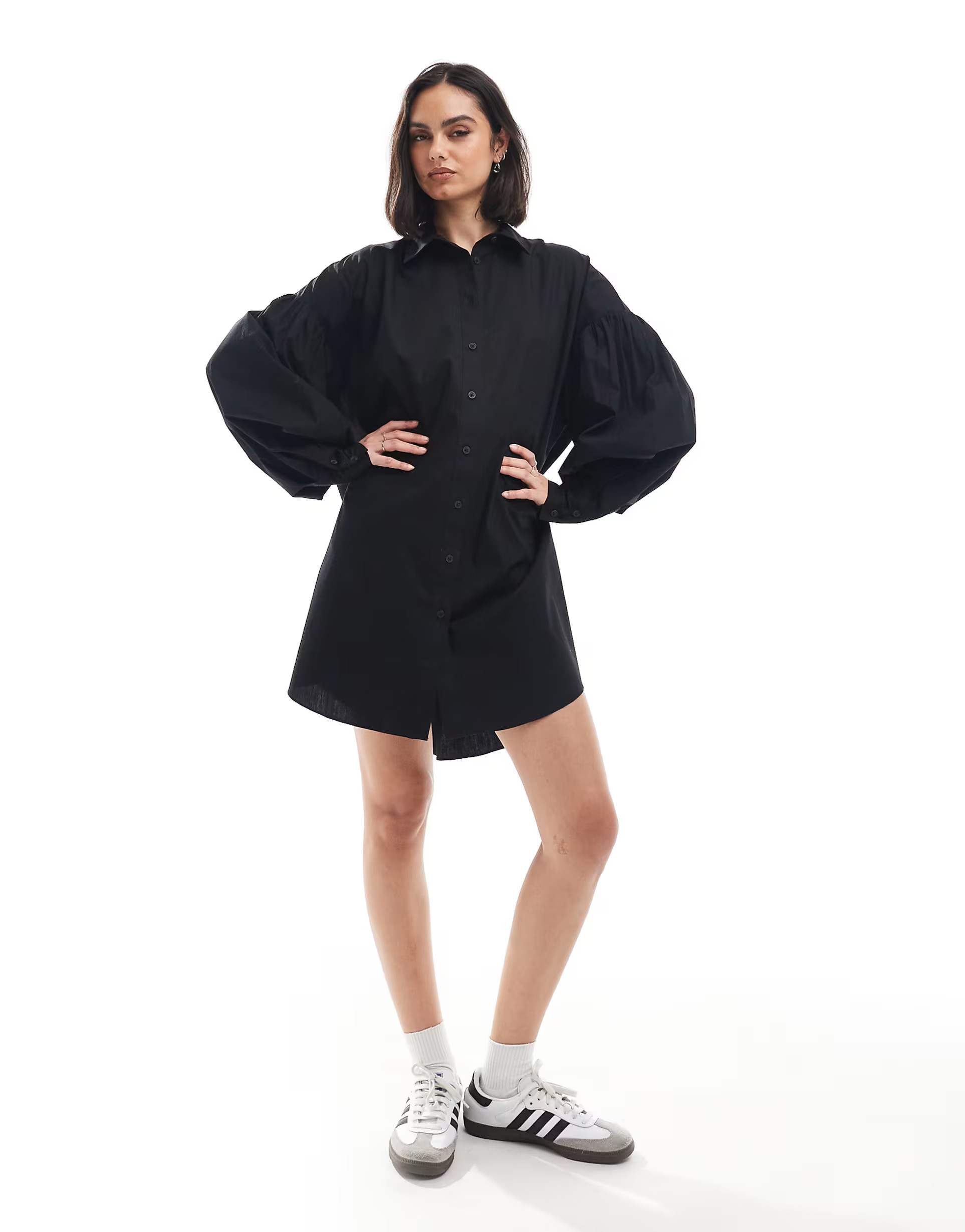 ASOS DESIGN ultimate boyfriend mini shirt dress with volume sleeve in black | ASOS (Global)
