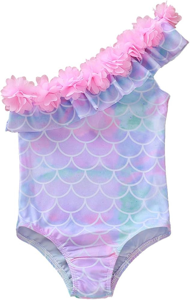 Toddler Baby Girl One-Shoulder One-Piece Swimsuit Swimwear Ruffled Lace Floral Bathing Suit Beach... | Amazon (US)