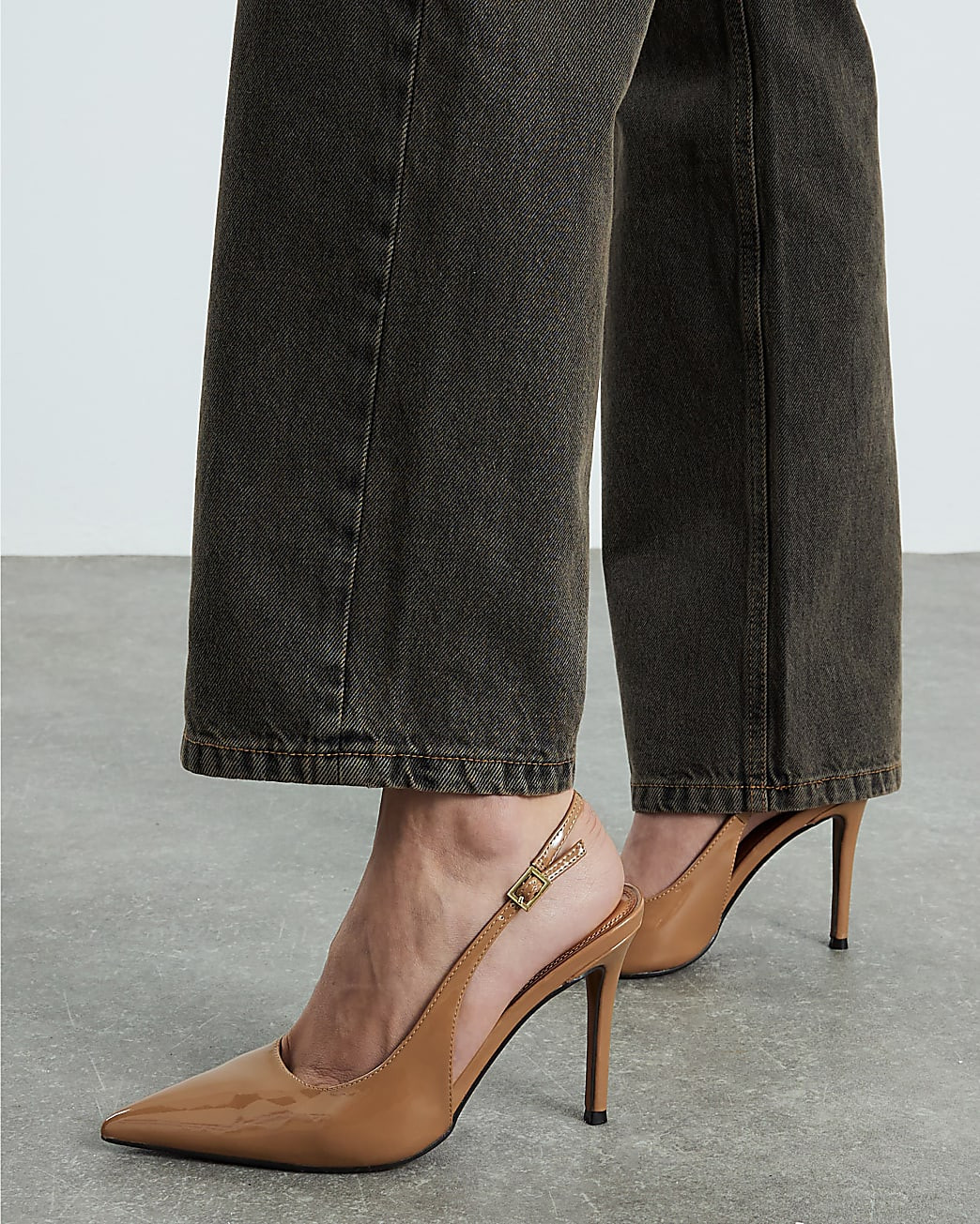 Beige Patent Slingback Buckle Court Heels | River Island UK & IE