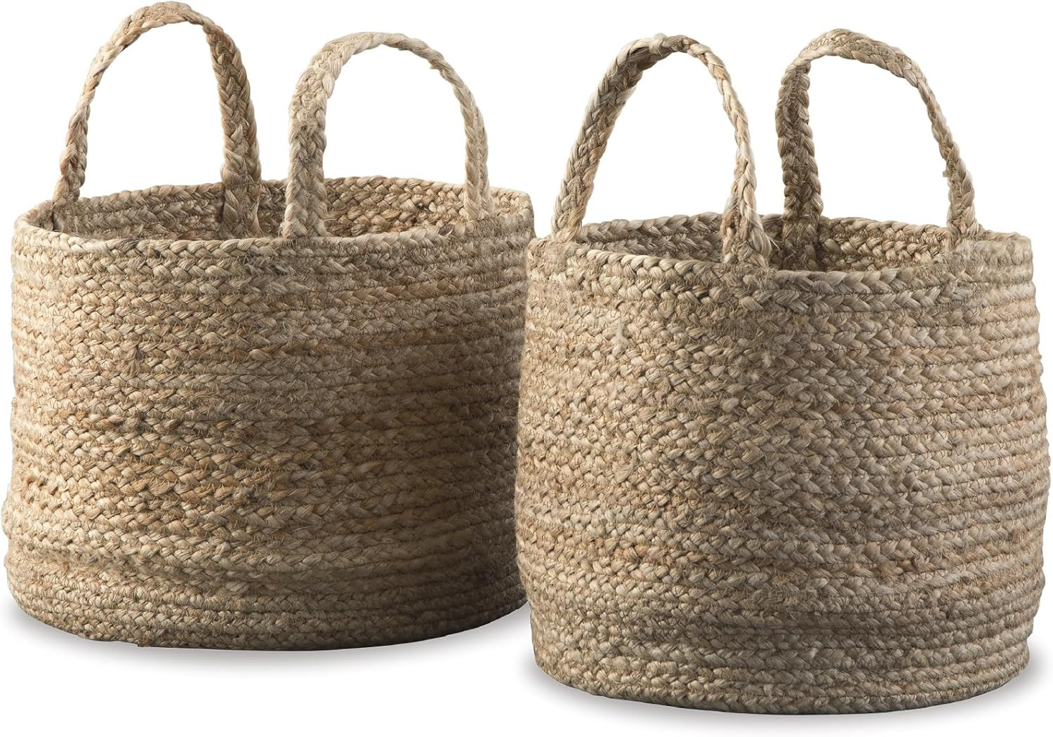 Signature Design by Ashley Brayton Jute 2 Piece Braided Basket Set With Handles, Large Basket 14"... | Amazon (US)