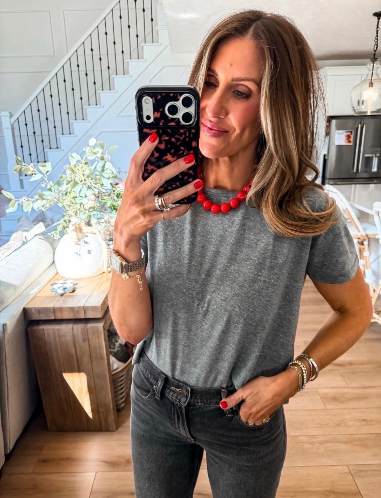 The kind of basic tee you end up wearing nonstop. I love the relaxed fit with charcoal denim and a fun statement necklace for an easy everyday look that still feels styled.

basic tee outfit, charcoal denim, casual everyday style, neutral outfit ideas, effortless fashion, everyday basics, casual chic outfit, affordable fashion finds, denim outfit inspo, simple summer outfit, elevated basics, themominstyle

#LTKootd #LTKSeasonal #LTKOver40