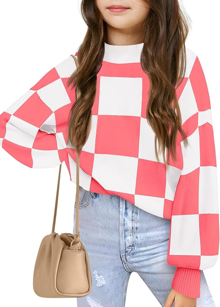 Girls Sweaters Kids Fashion Plaid Mock Neck Pullover Sweater Tops 5-14 Years | Amazon (US)