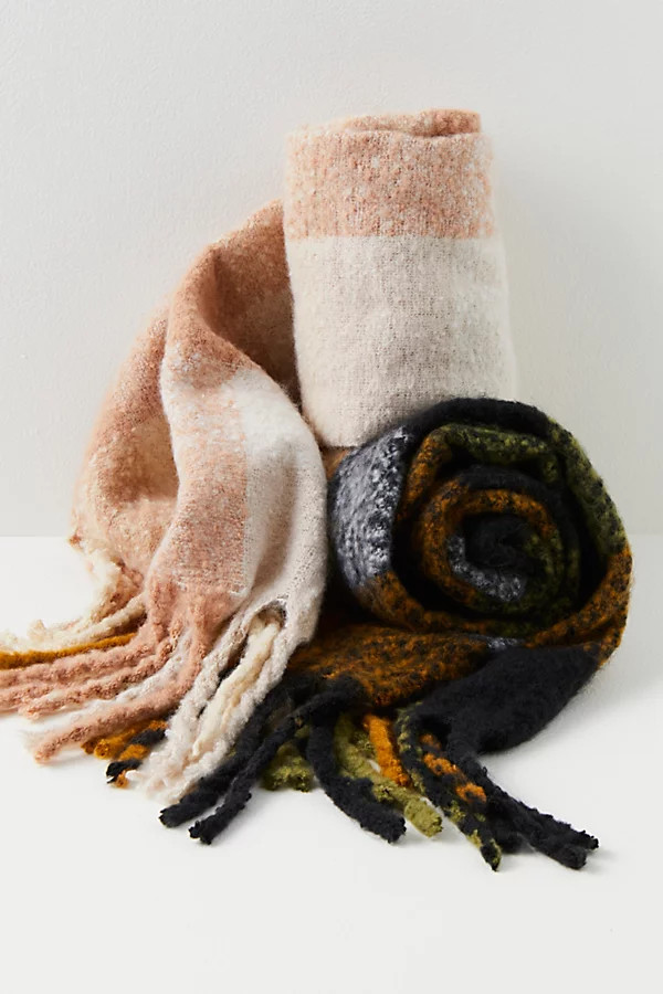 Piper Plaid Recycled Blend Fringe Scarf by Free People, Coal Combo, One Size | Free People (Global - UK&FR Excluded)