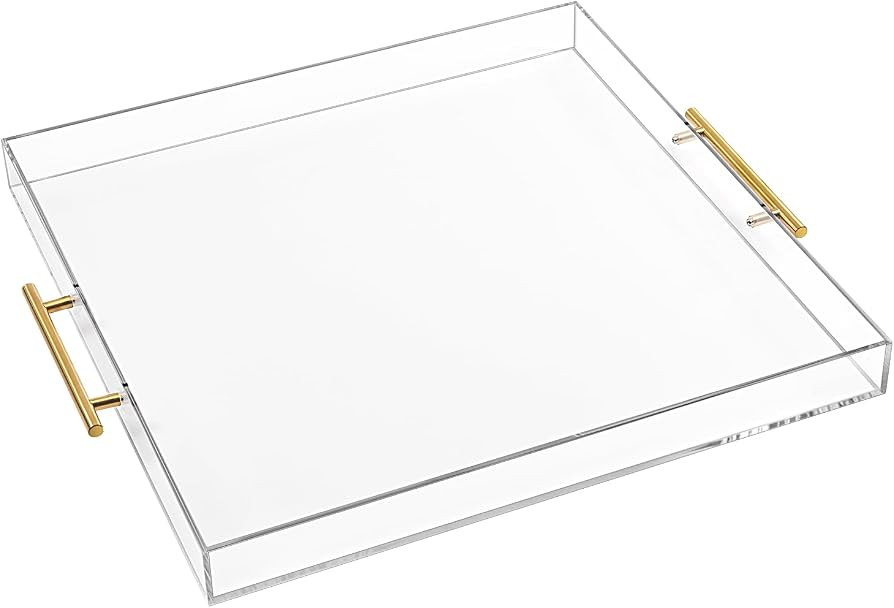 Extra Large Clear Acrylic Serving Tray (18\u00d718 Inches) with Gold Handles Spill Proof Acrylic ... | Amazon (US)