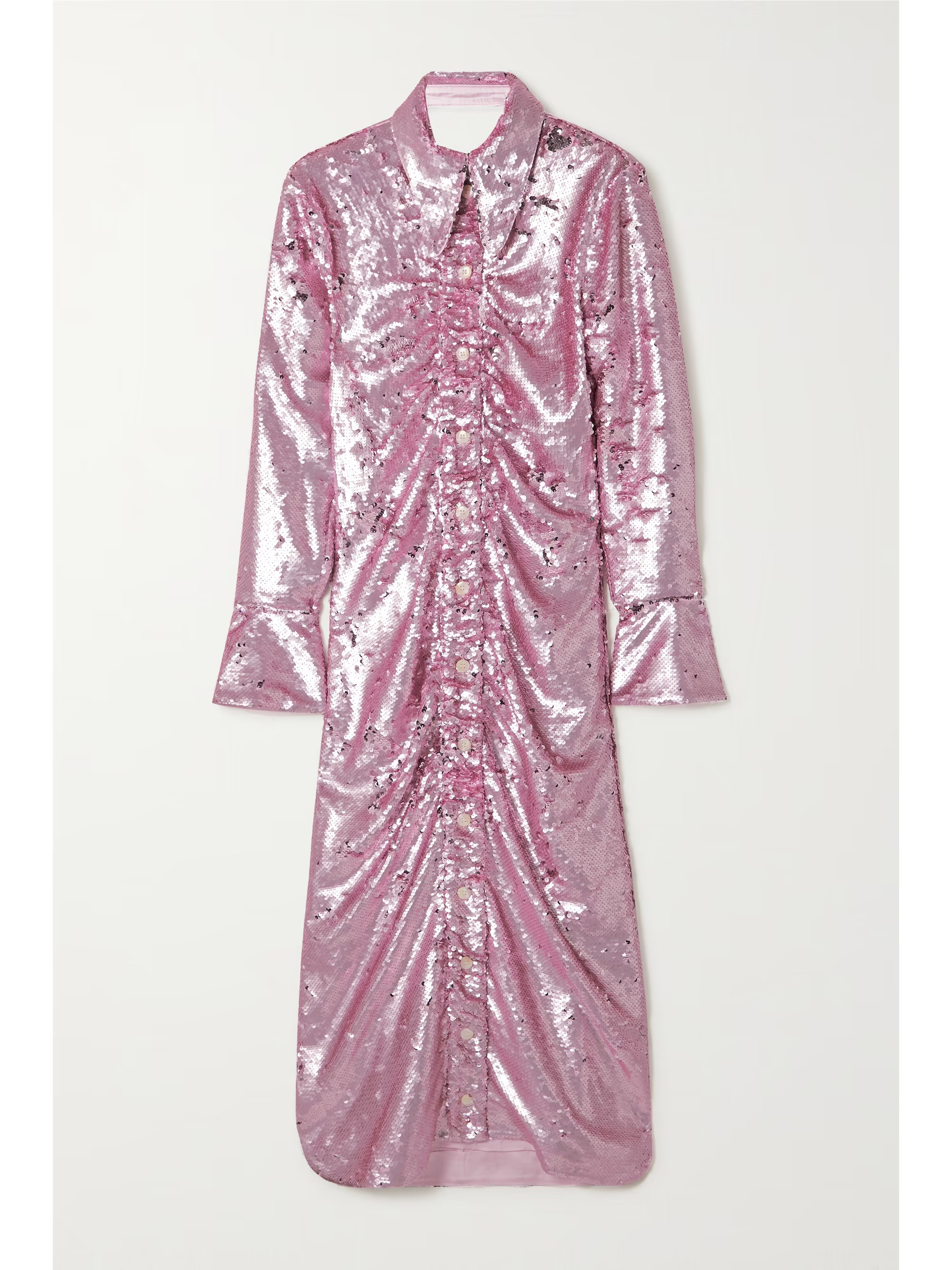 Open-back sequined recycled satin midi shirt dress | NET-A-PORTER (US)