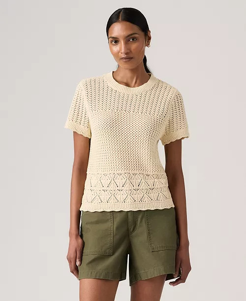 Women's Isabelle Crochet Short-Sleeve Sweater | Macy's