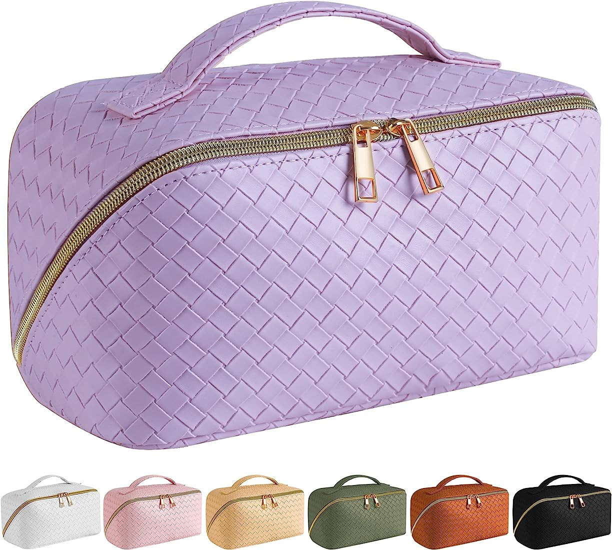 SFXULIX Large Capacity Travel Cosmetic Bag - PU Leather Waterproof, Women Portable Travel Makeup ... | Amazon (US)