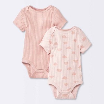 Baby Girls' 2pk Clouds Short Sleeve Wide Rib Bodysuit - Cloud Island™ Pink | Target