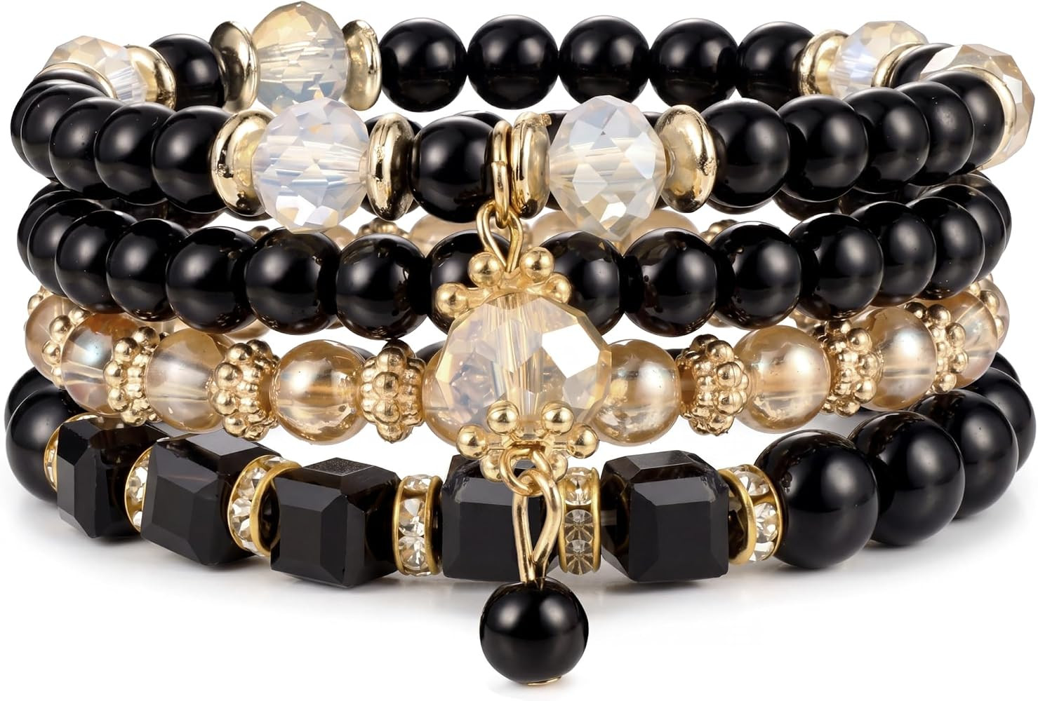 4Pcs Beaded Bracelets for Women Bohemian Bracelet Stacks Handmade Natural Stone Stretch Bracelets... | Amazon (US)