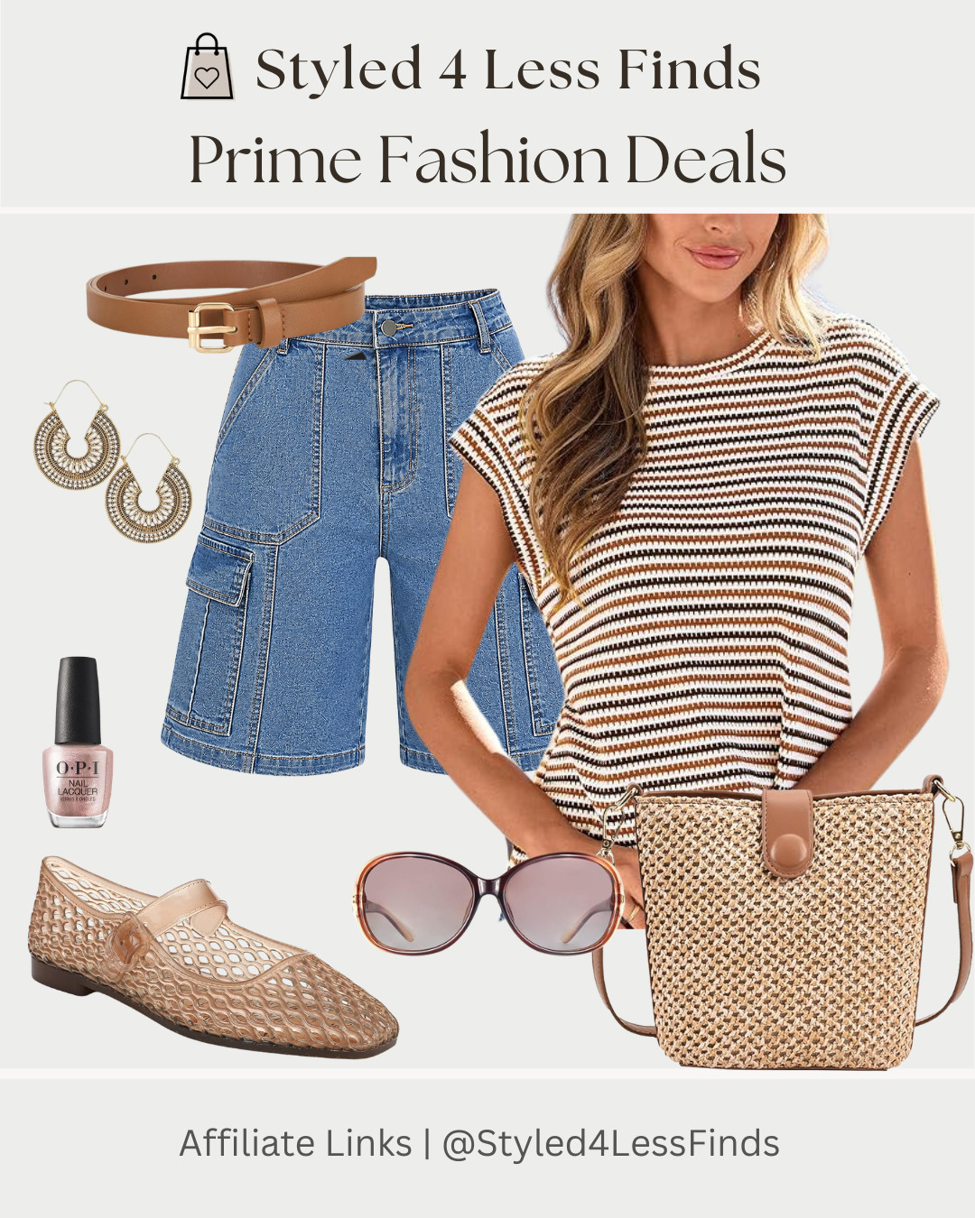 This effortless summer look is giving chic vacation vibes without the designer price tag! From the striped knit top and utility denim shorts to the woven crossbody and mesh flats, every piece is easy to mix, match, and wear on repeat all season long.

✨ Style Tip: When wearing longer denim shorts, create balance by pairing them with a slightly fitted or tucked-in top and adding a belt to define your waist. Finish the look with woven textures and gold accessories for an elevated, polished feel. 

 #LTKcanada #LTKsummer #LTKover50style