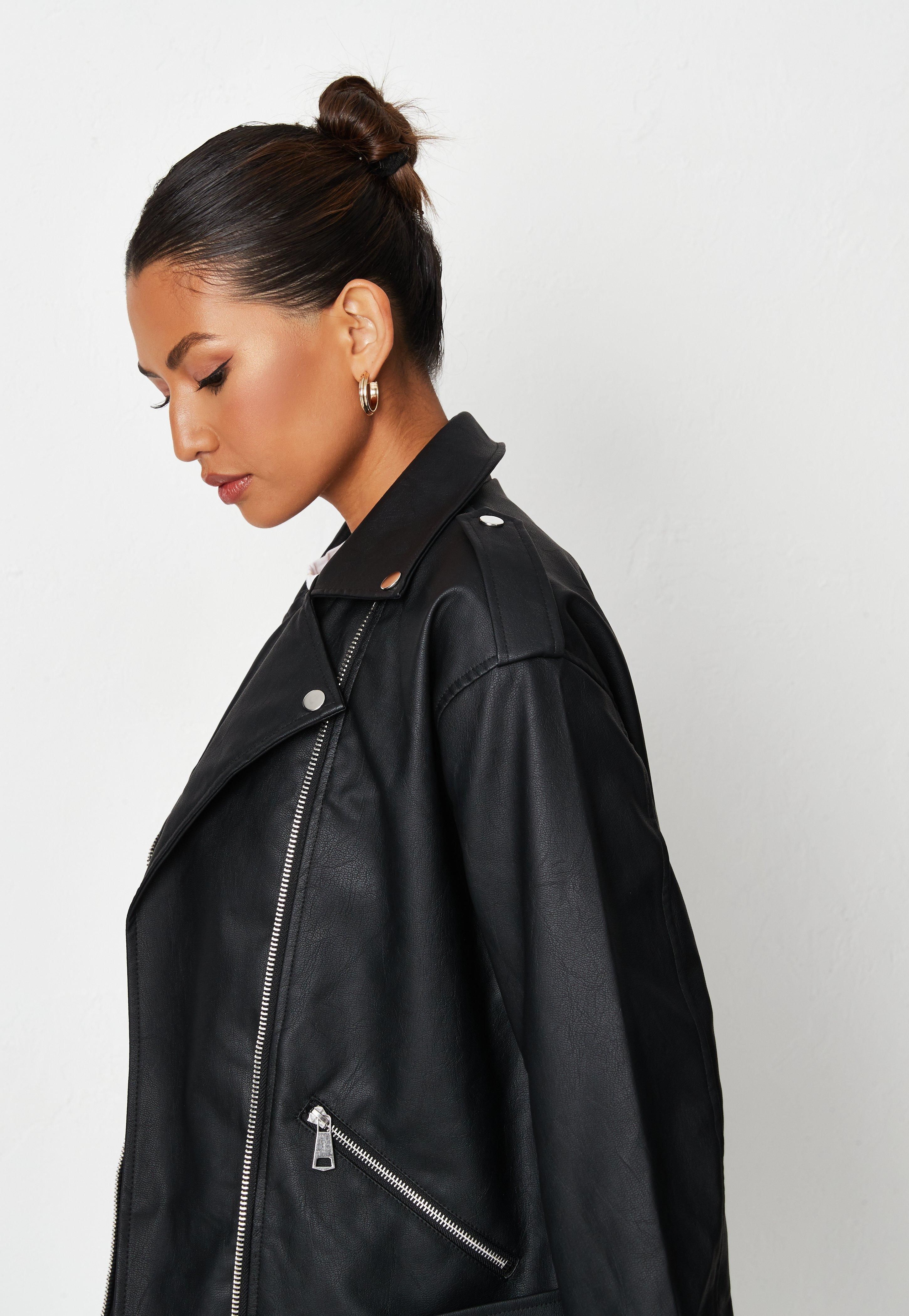 Missguided - Black Faux Leather Oversized Biker Jacket | Missguided (UK & IE)