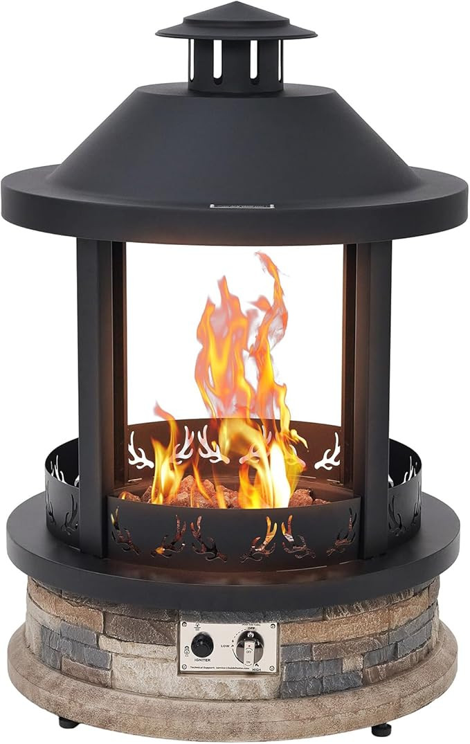 28-Inch Outdoor Propane Fire Pit, 65,000 BTU Lantern Top Patio Gas Fire Pit, Gazabo Gas Fireplace... | Amazon (US)