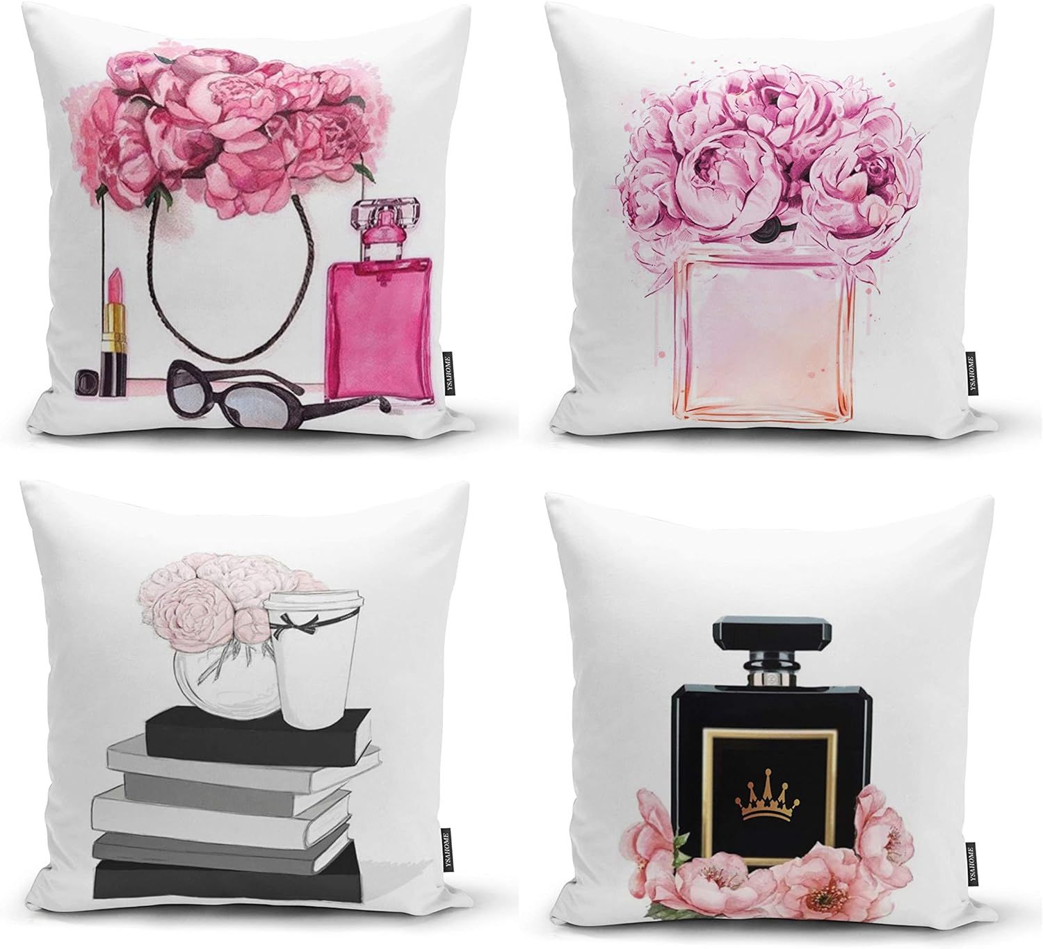 Ysahome Pink Flowers Digital Print Pillow Cover - Queen Perfume Cushion Cover - Book and Vase Dec... | Amazon (US)