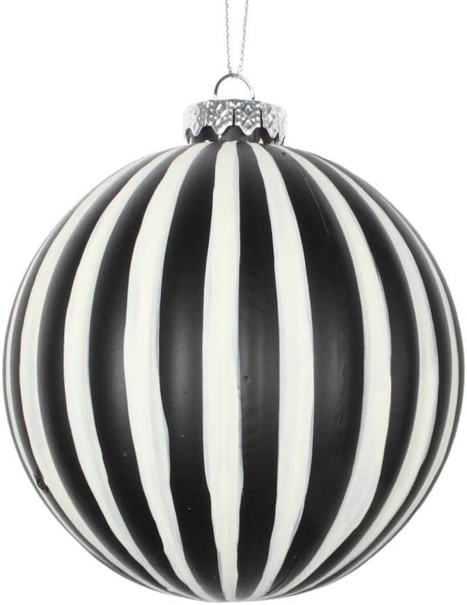 Amazon.com: Vickerman 711286-4" White/Black Matte Stripe Ball Christmas Tree Ornament (4 pack) (M... | Amazon (US)
