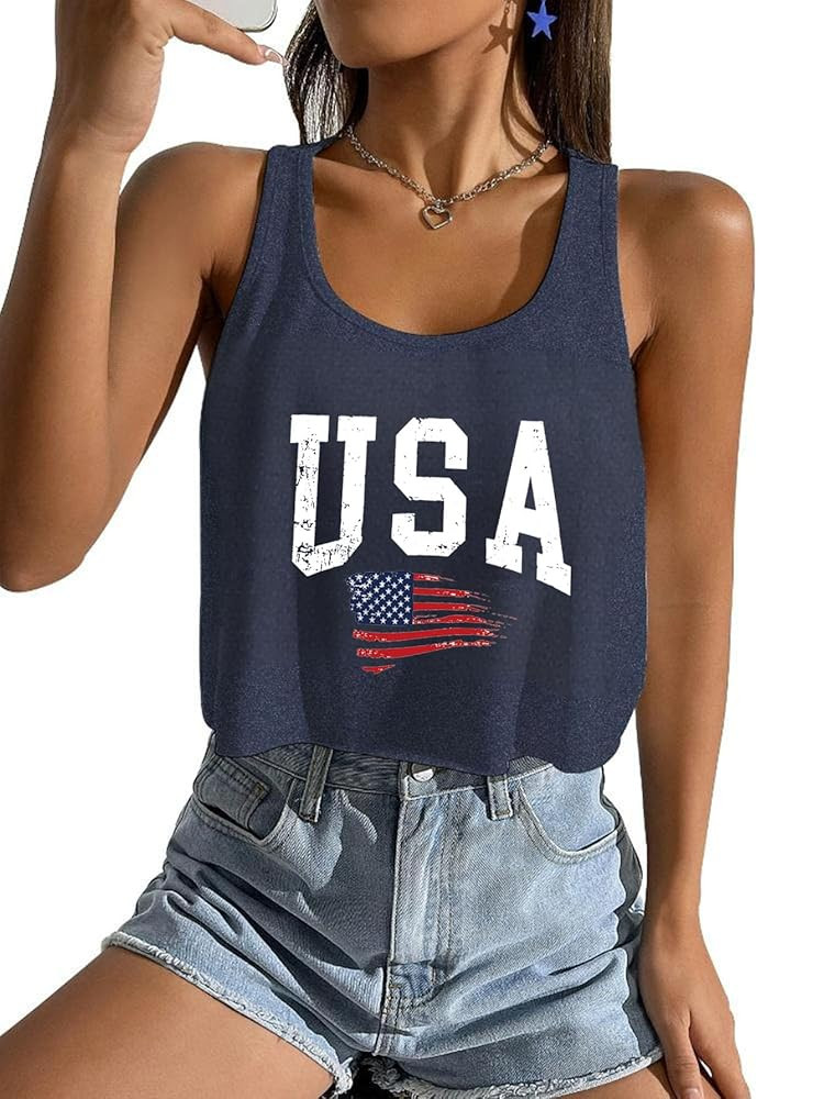 Women's Red White and Blue Shirts Patriotic Tops American Flag Graphic Crop Tops for Teen Girls | Amazon (US)