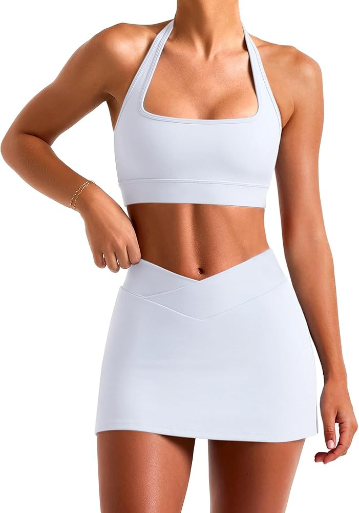 Two Piece Tennis Skirt Sets for Women 2 Piece Mini Skirt Set Going out Golf Skort Athletic Skirt ... | Amazon (US)