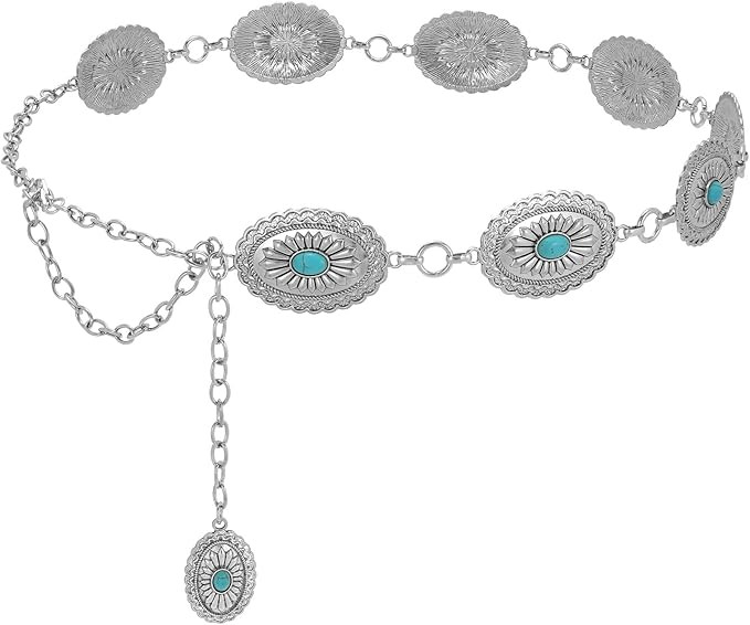 Chain Belt Concho Belts for Women, Silver Chain Belts for Women Western Waist Chain Belt for Dres... | Amazon (US)