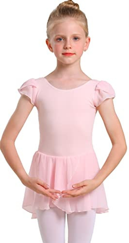 MdnMd Ruffle Sleeve Dance Leotard for Girls Ballet Clothes Dress Gymnastic Ballerina Outfit (Ballet Pink, Age 10-12) | Amazon (US)