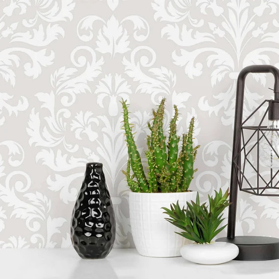 Grey Damask Peel and Stick Removable Wallpaper 5036 | Etsy | Etsy (US)