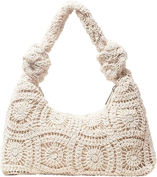 SweatyRocks Women's Hollow Out Crochet Satchel Handbags Boho Top Handle Knot Knitted Beach Bags | Amazon (US)
