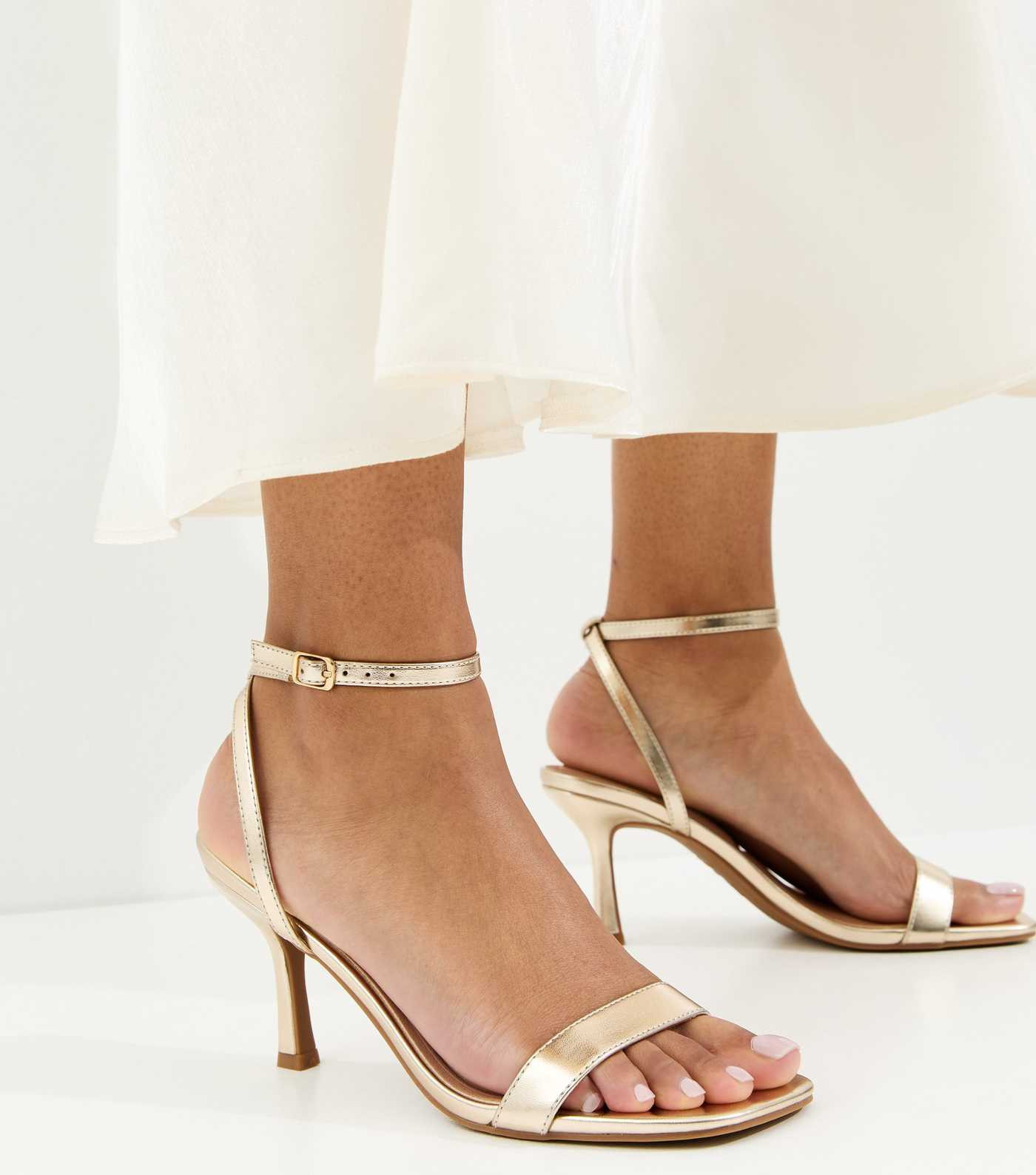 Gold Faux Leather Single Strap Stiletto Sandals | New Look | New Look (UK)