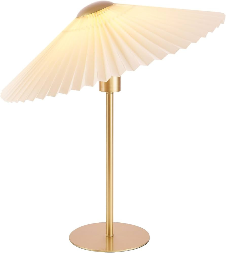 KUNJOULAM Small Pleated Table Lamp, Bedside Nightstand Lamp with Beige Lampshade, Morden Mini Lam... | Amazon (US)