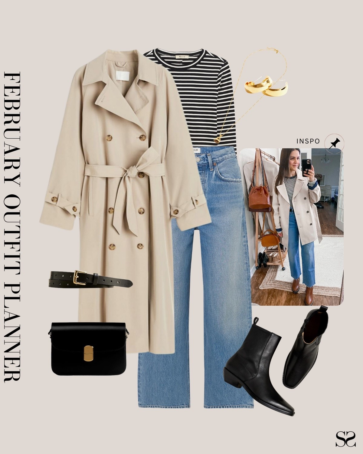 Monthly outfit planner FEBRUARY: Winter outfits | wide leg jean, ankle boot, striped tee, trench coat

#classicstyle #LTKstyletip #winteroutfit #springoutfit #transitionaloutfit

Image inspo credit: Pinterest 

#LTKgrwm #LTKootd
